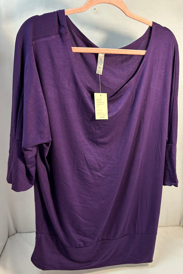 Ladies 3/4 Length Tunic Top Blouse, Purple, Size Large, NEW