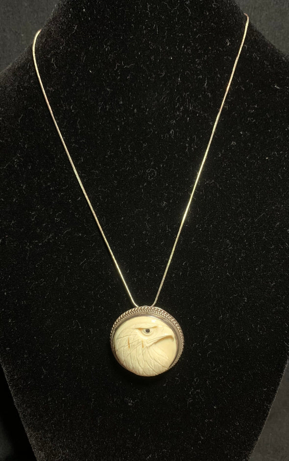 Korite 925 Carved Eagle Pendant/Brooch with 925 Silver Chain