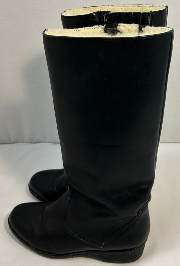 Ladies Knee High Winter Boots, Black Leather, Size 6.5,