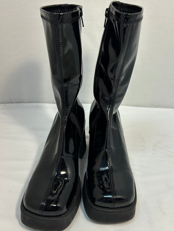 Ladies Patent Leather Boots, Black, Size 40, 2.5” Heels,