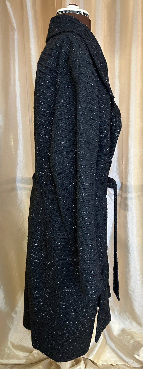 Long Spring Fall Coat, Black with Sparkle Thread, 2XL