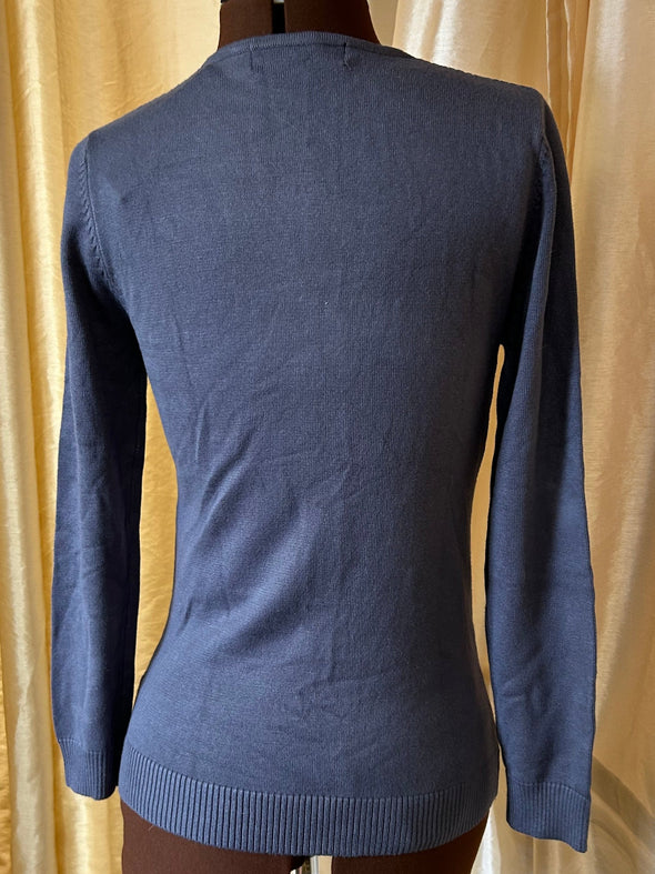 V-Neck Textured Sweater, Grey, Size Small