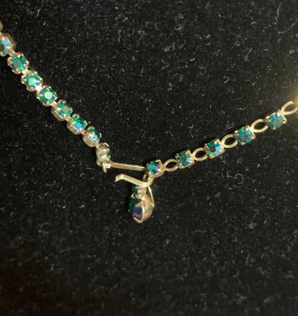 Vintage Signed Sherman Blue Aurora Borealis Necklace