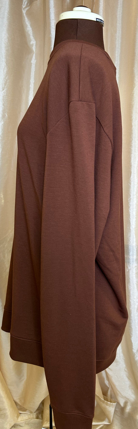 Ladies Long Sleeve Pullover, Brown, XXL