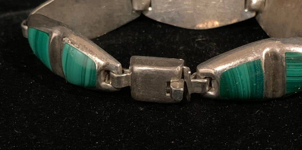 Vintage Mexico 950 Silver, Malachite Link Panel Bracelet