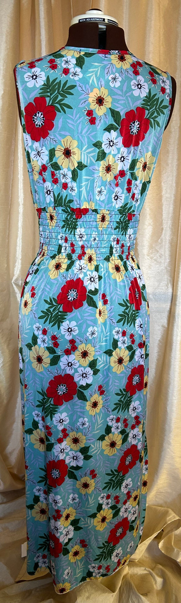 Sleeveless Floral Dress, Elastic Waist, Longer Length, M/L