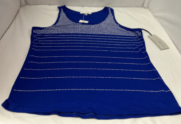 Ladies Sleeveless Cobalt Blue Top With Metal Stud Trim, 1XL