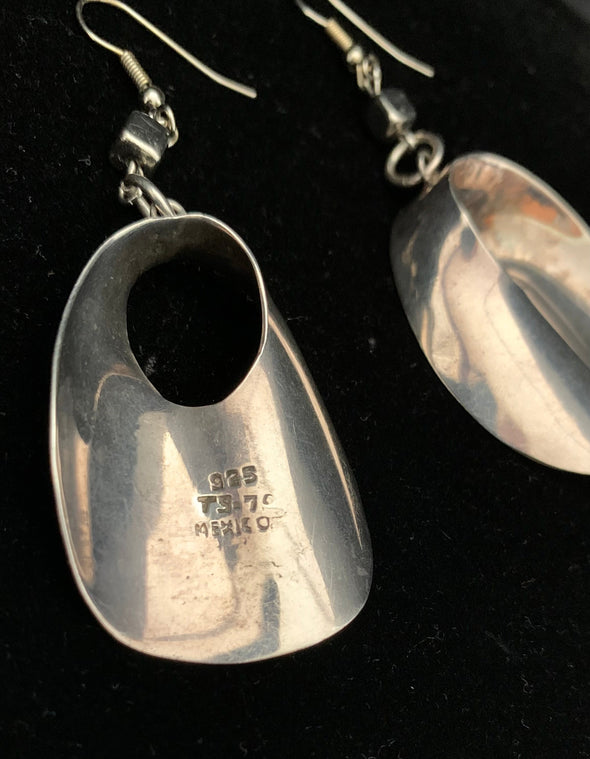 Taxco Mexican 925 Silver, Wavy Open Circle, Dangle Hook Earrings