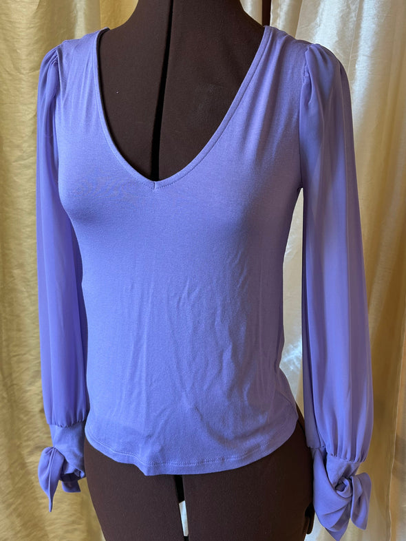 Ladies Long Sleeve V-Neck Blouse, Mauve, XSmall NEW