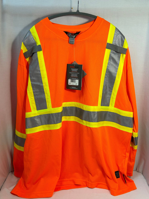 Long Sleeve Safety Shirt with Reflective Panels, Orange, Size 3XL