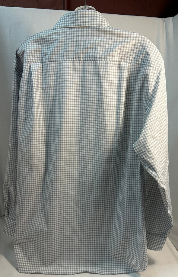 Men’s Small PlaidShirt, Grey/White, Size 17, 100% Cotton