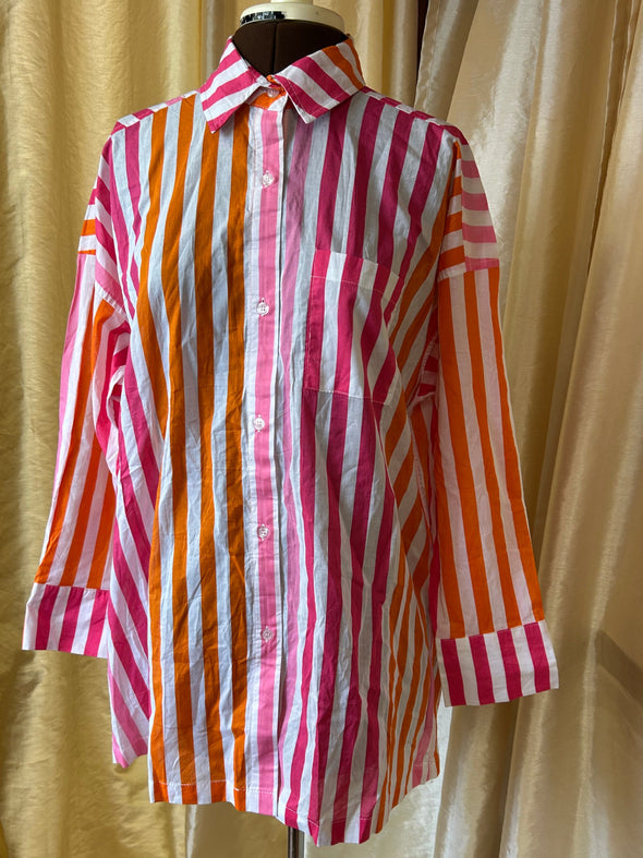 Ladies Shirt/Cover Up, Pink Stripe, Size Small Medium