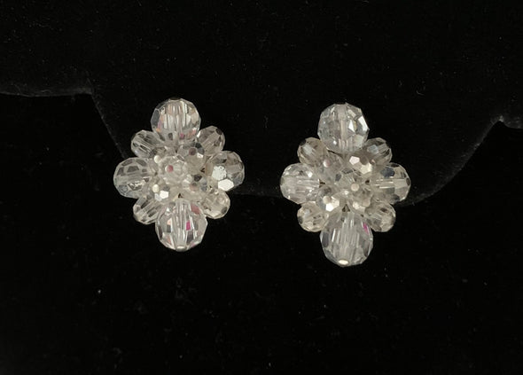 Signed Vintage Sherman Crystal Rhinestone Bead Cluster Earrings, and Clear Stone, screw back Earrings