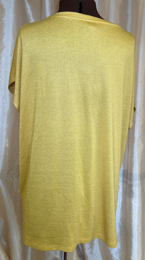Women's Short Sleeve V-Neck Top, Mustard, XL