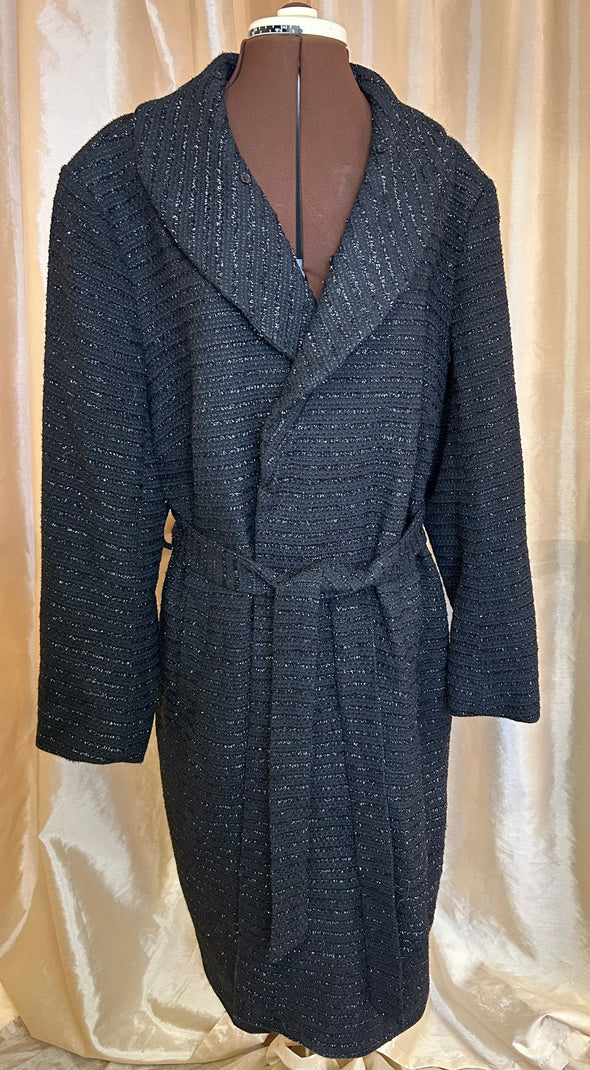 Long Spring Fall Coat, Black with Sparkle Thread, 2XL