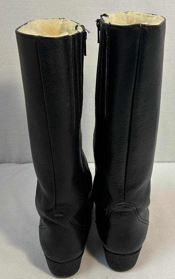 Ladies Knee High Winter Boots, Black Leather, Size 6.5,