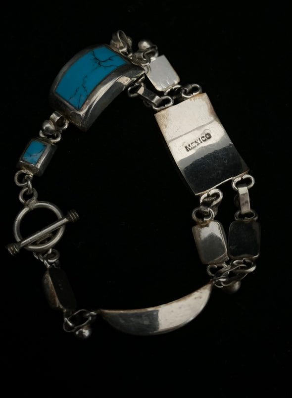 Vintage Mexican 925 Silver Turquoise Pendant, Bracelet and Earrings