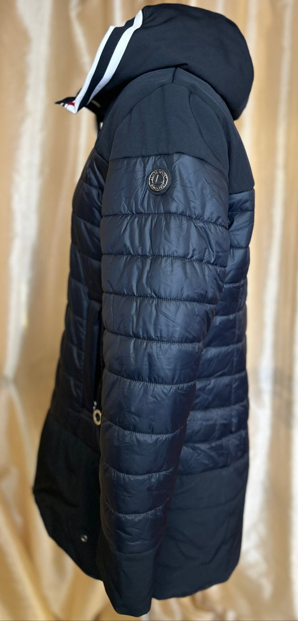Women's Hooded Winter Coat, Black/Navy, Large/Extra Large