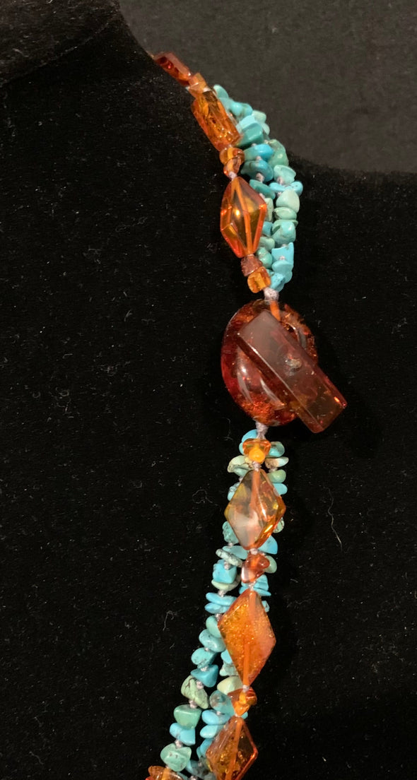 Amber and Turquoise Triple Strand Necklace