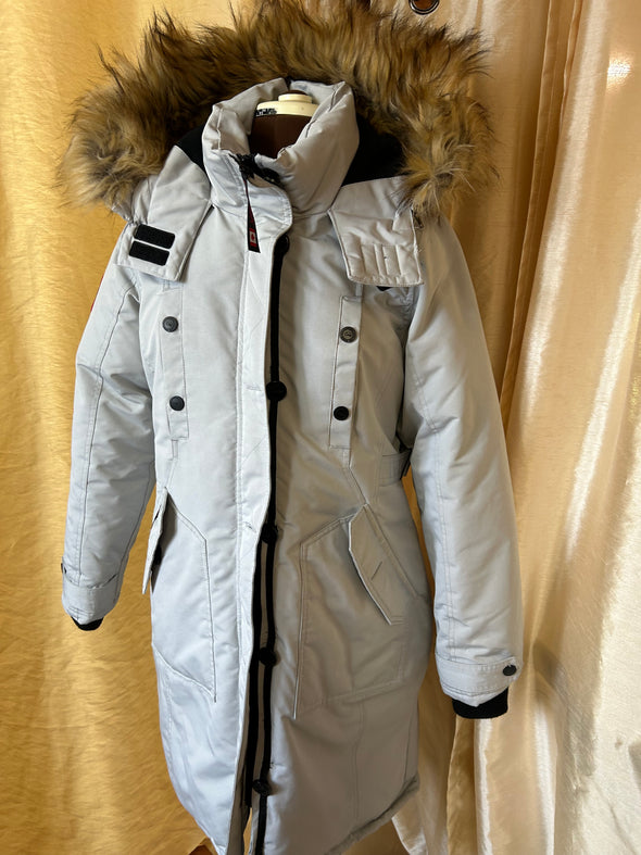 Ladies Winter Coat Grey, Zip & Button Front, Medium, NEW,