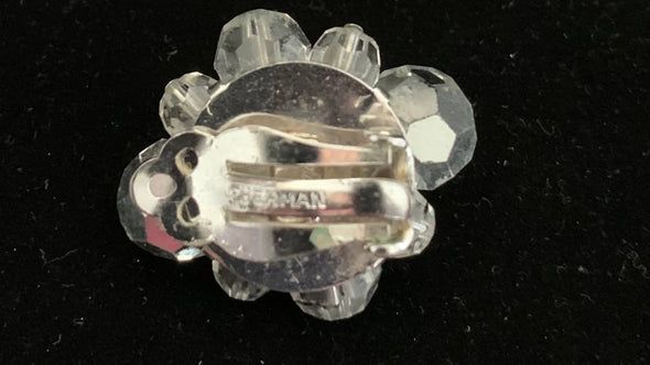 Signed Vintage Sherman Crystal Rhinestone Bead Cluster Earrings, and Clear Stone, screw back Earrings