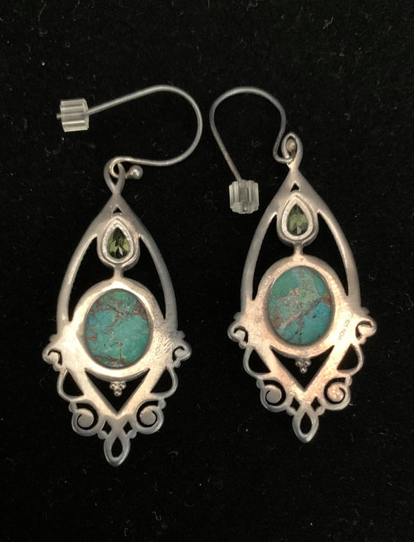 Chrysocolla and Peridot Pendant and Earrings (pierced) Himalayan Gems, Nepal