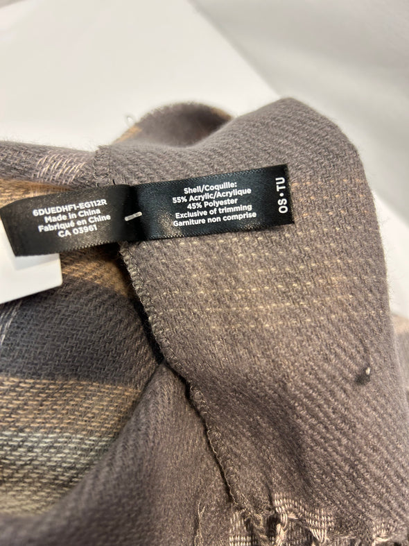 Reversible V-Neck Wrap, Button at Sleeve, Grey/Grey Plaid O/S
