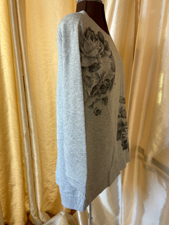 Ladies Long Sleeve Sweat Shirt, Grey, Size Medium, 100% Cotton