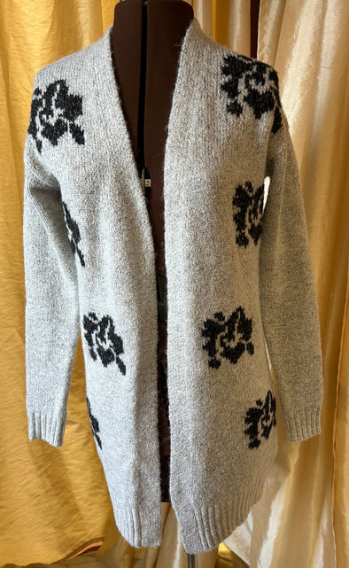 Ladies Long Sleeve Open Front Cardigan, Grey, XS