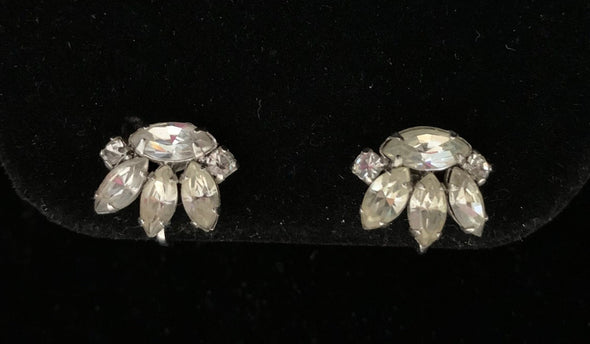 Signed Vintage Sherman Crystal Rhinestone Bead Cluster Earrings, and Clear Stone, screw back Earrings