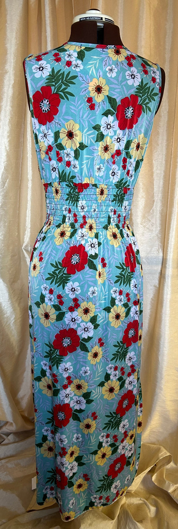 Sleeveless Floral Dress, Elastic Waist, Longer Length, M/L