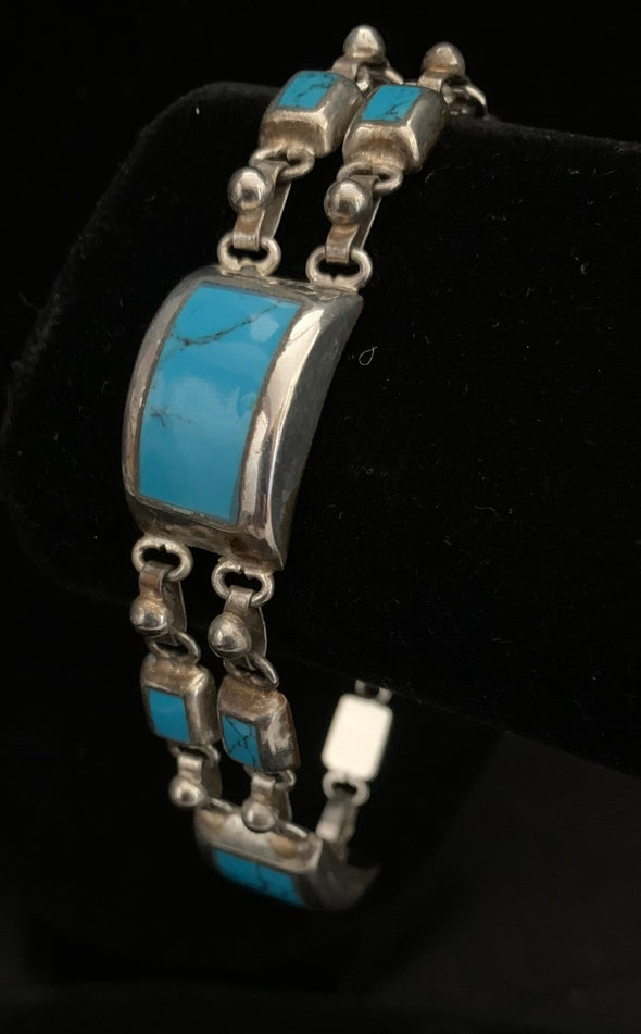 Vintage Mexican 925 Silver Turquoise Pendant, Bracelet and Earrings