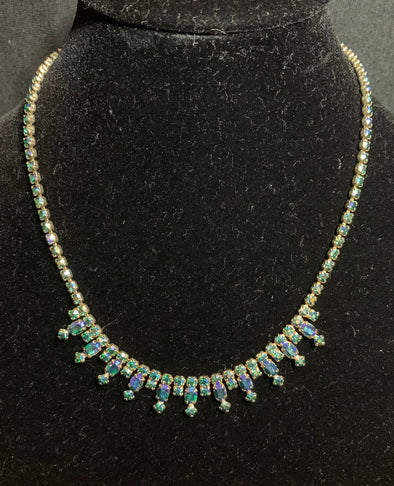 Vintage Signed Sherman Blue Aurora Borealis Necklace