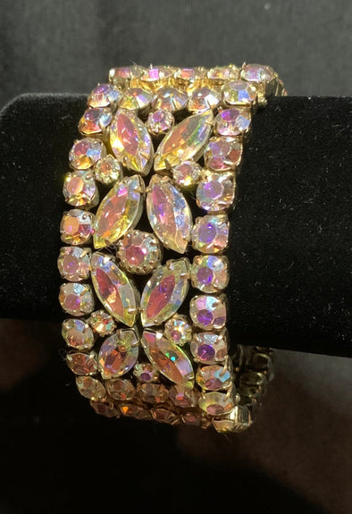 Vintage (1950's) signed Sherman cuff bracelet, Aurora Borealis
