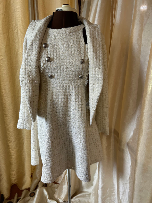 Girl’s 2 Piece Suit, Cream With Metallic Thread, Size 14