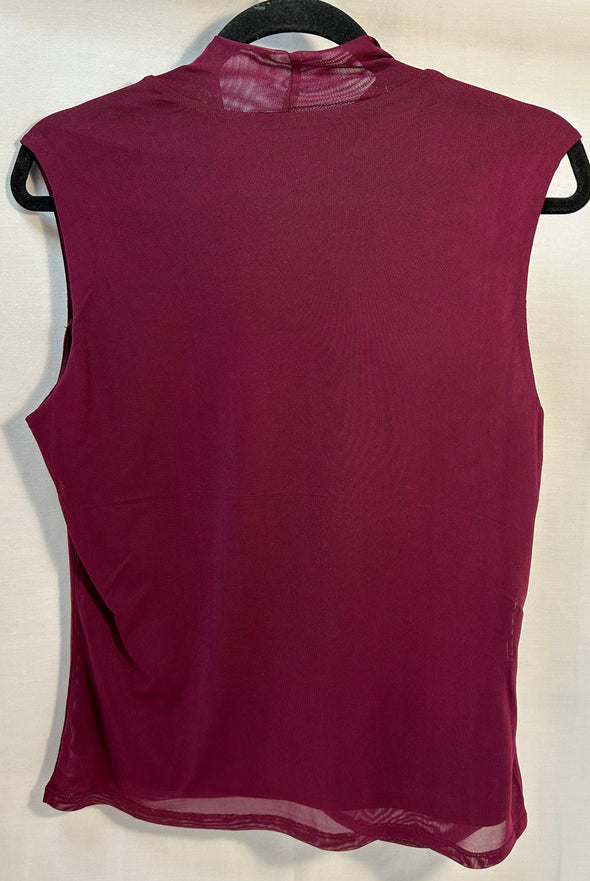 Sleeveless Mock Neck Top, Lined, Wine, XL, NEW