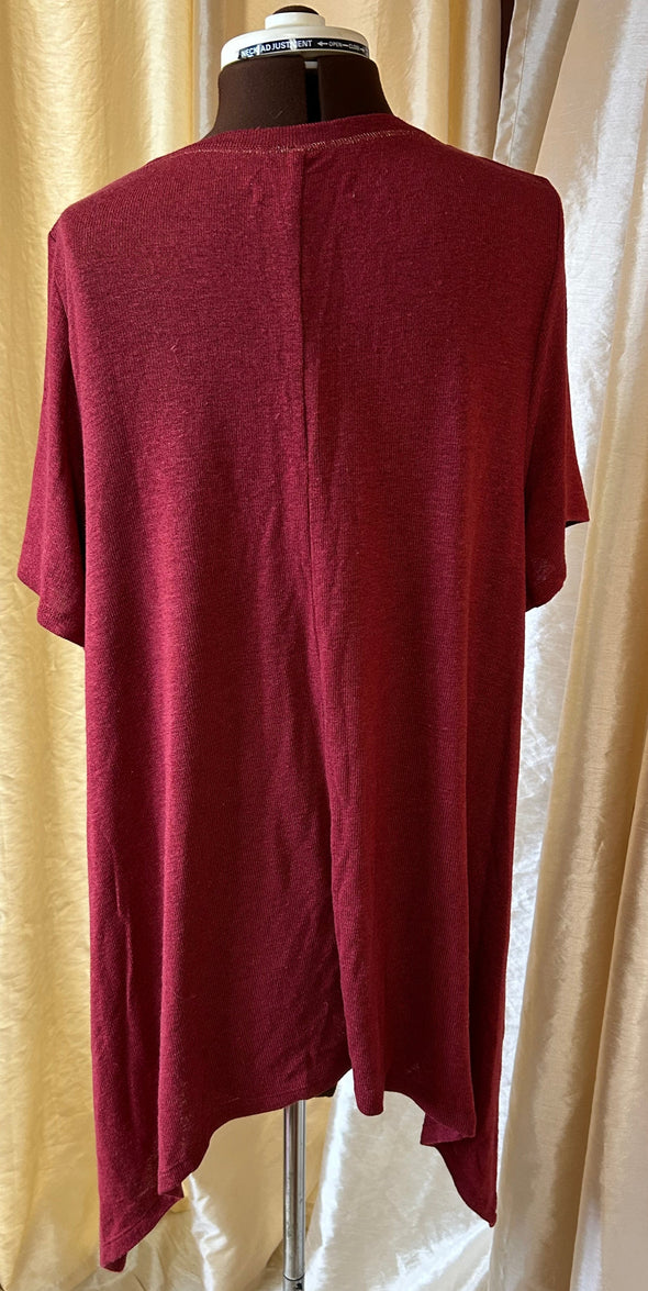 Short Sleeve Asymmetric Tunic Top, Rust, XL, New