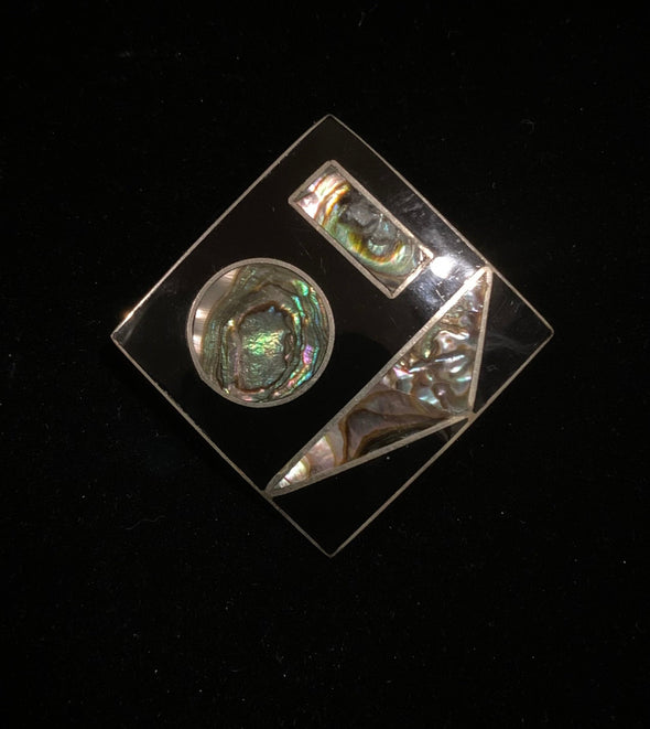 Mexican Alpaca Brooch with Abalone Inlay