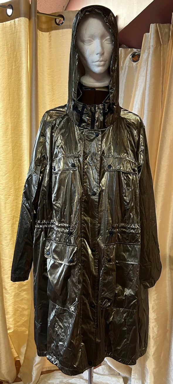 Ladies Metallic Hooded Raincoat, Gold Colour, Size 2XL