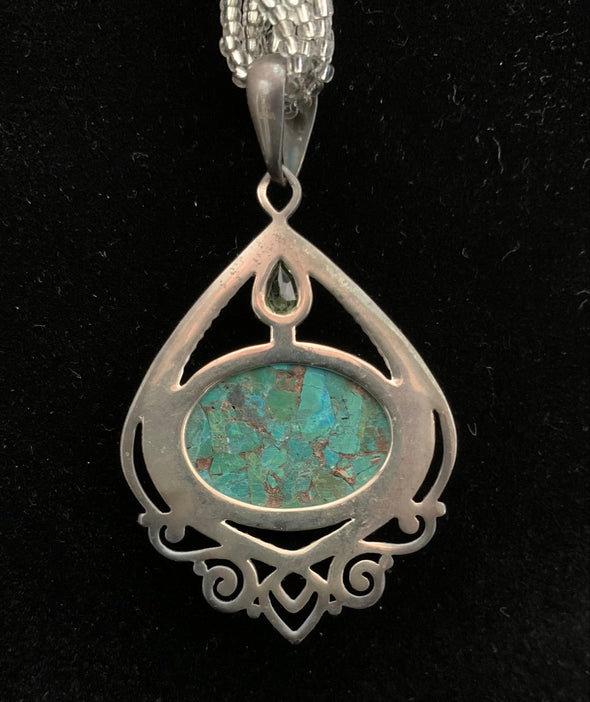 Chrysocolla and Peridot Pendant and Earrings (pierced) Himalayan Gems, Nepal