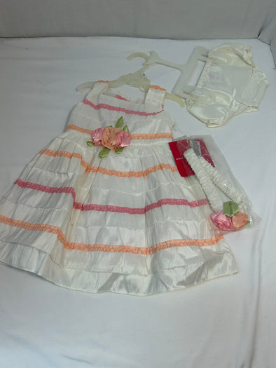 Infant Sleeveless Dress & Romper, White/Pink, Size 18 Months, NEW