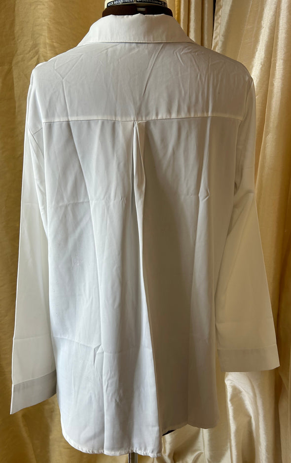 Ladies Long Sleeve White Blouse, Medium, NEW