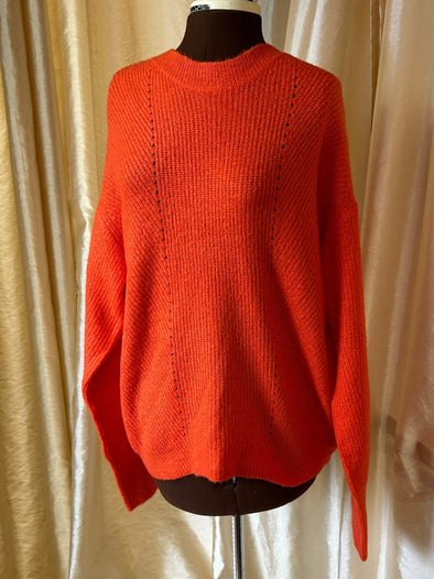 Ladies Mock Neck Long Sleeve Sweater, Tangerine, Size Large