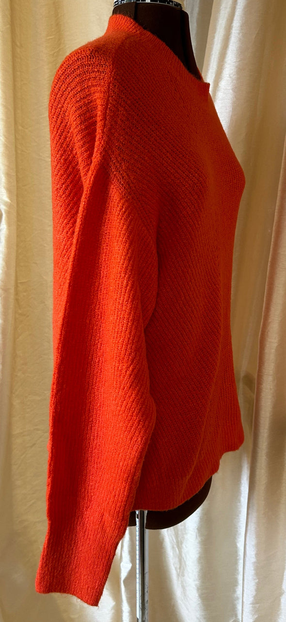 Ladies Mock Neck Long Sleeve Sweater, Tangerine, Size Large