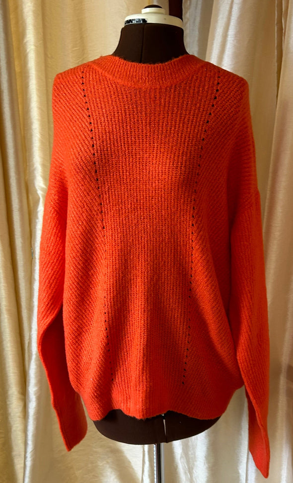 Ladies Mock Neck Long Sleeve Sweater, Tangerine, Size Large