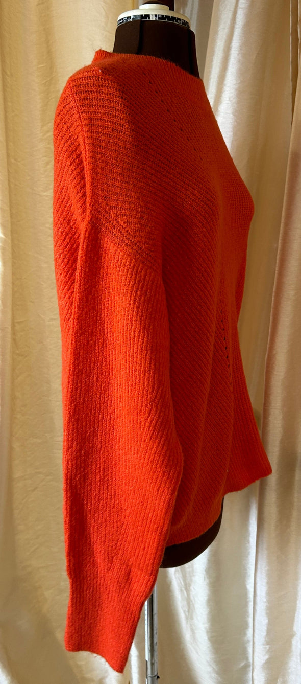 Ladies Mock Neck Long Sleeve Sweater, Tangerine, Size Large