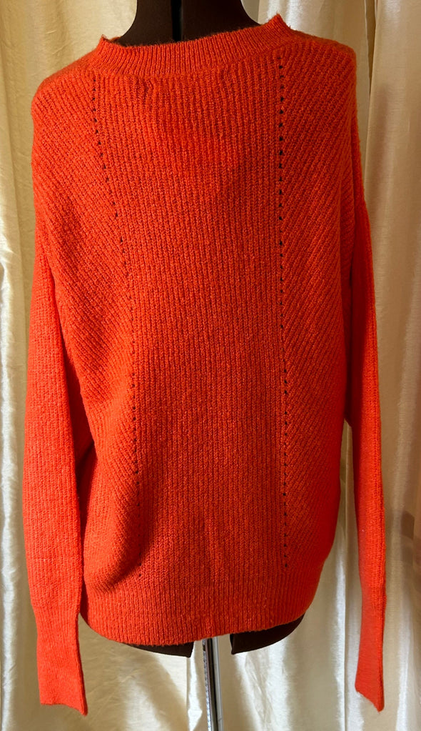 Ladies Mock Neck Long Sleeve Sweater, Tangerine, Size Large