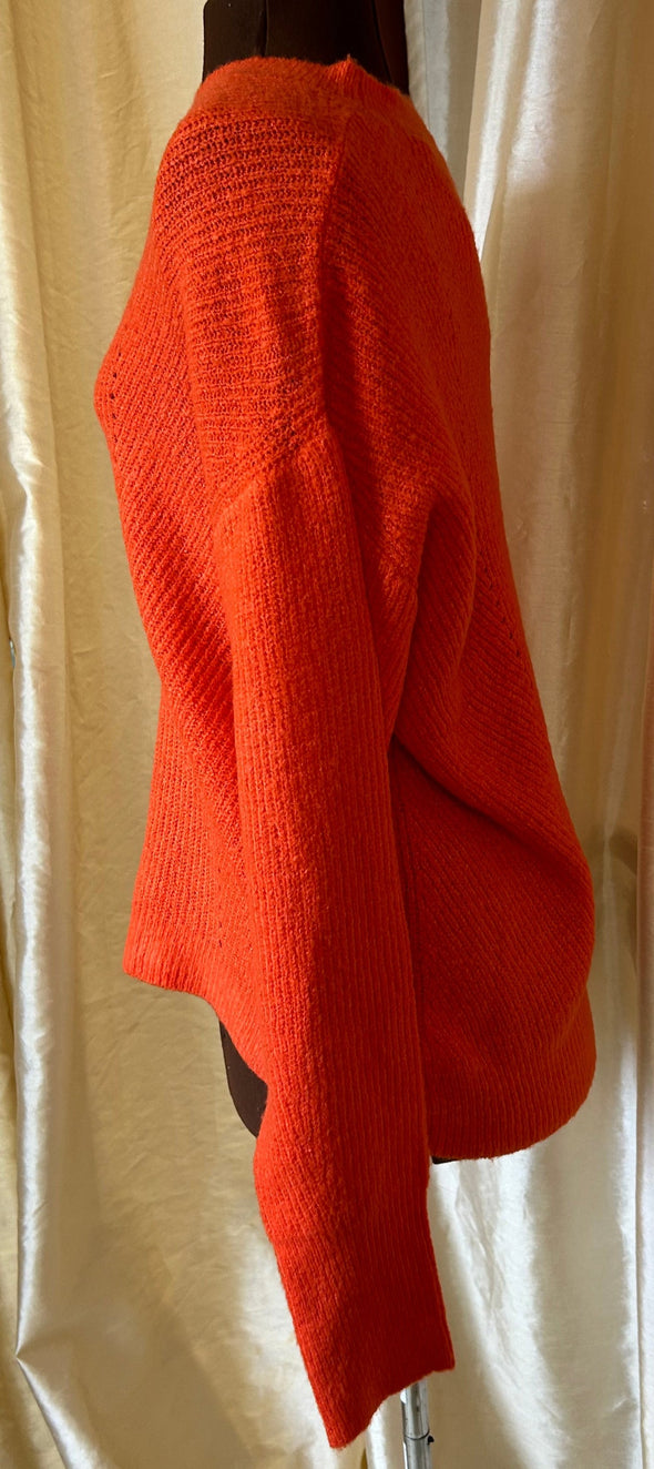 Ladies Mock Neck Long Sleeve Sweater, Tangerine, Size Large