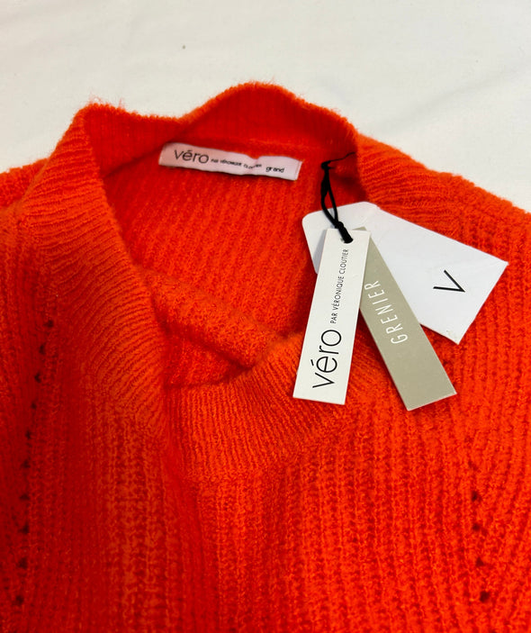 Ladies Mock Neck Long Sleeve Sweater, Tangerine, Size Large