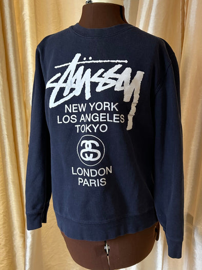 Vintage Stussy Sweatshirt, Navy/White, Size Medium,